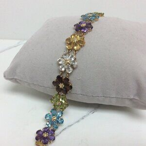14k Yellow Real gold Multi Color CZ Flower lady bracelet 7''  18.50gr
